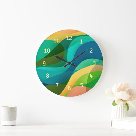 Moderne grüne, gelbe Abstrakte Kunst Große Uhr (Zuhause)