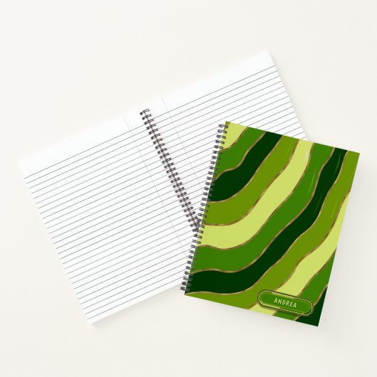 Moderne grüne gelbe Farbtöne Wavy Stripes Chic Notizblock (Innenseite)