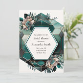 Moderne grüne geometrische Brautdusche Einladung (Stehend Vorderseite)