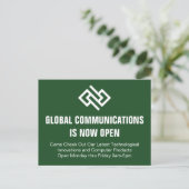 Moderne grüne Geschäftseröffnungs-Werbung Postkarte (Stehend Vorderseite)