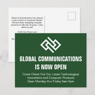 Moderne grüne Geschäftseröffnungs-Werbung Postkarte