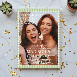 Moderne Grüne Gingham Foto Graduation Party Acryleinladungen
