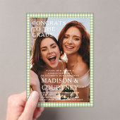 Moderne Grüne Gingham Foto Graduation Party Acryleinladungen (Insitu (Handheld))