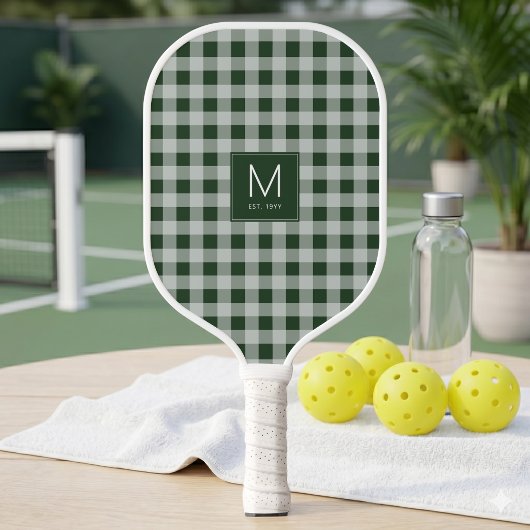 Moderne grüne Gingham-Monogramm Etabliert Est Pickleball Schläger