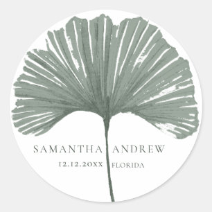 Moderne Grüne Ginkgo-Monogramm-Hochzeit Runder Aufkleber