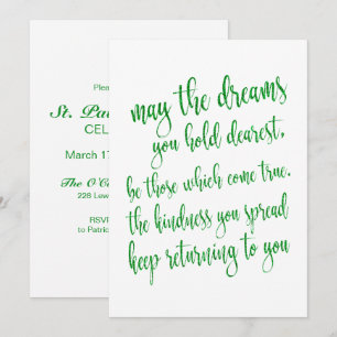 Moderne grüne Glitter-Schrift zum St. Patrick's Da Einladung