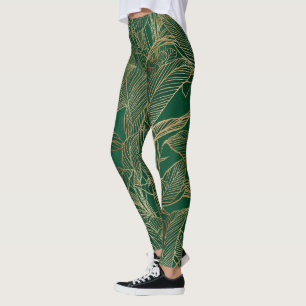 Moderne grüne Gold-Laub-Pflanze Botanisches Design Leggings