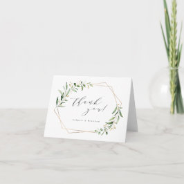 Moderne Grüne Goldene geometrische Hochzeit Dankeskarte