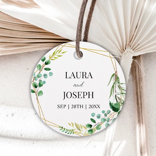 Moderne Grüne Goldene geometrische Hochzeit Geschenkanhänger