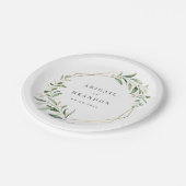 Moderne Grüne Goldene geometrische Hochzeit Pappteller (Schrägansicht)