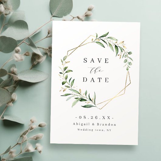 Moderne Grüne Goldene geometrische Hochzeit Save The Date