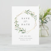 Moderne Grüne Goldene geometrische Hochzeit Save The Date (Stehend Vorderseite)