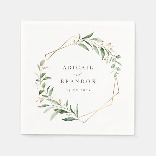 Moderne Grüne Goldene geometrische Hochzeit Serviette (Vorderseite)