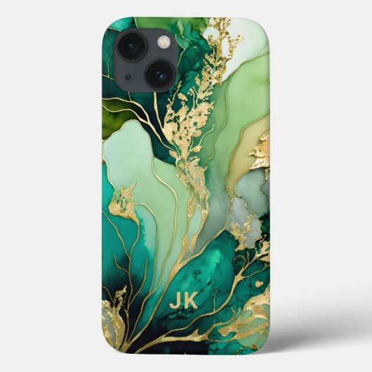 Moderne grüne goldene Marmor Monogramm Personalisi Case-Mate iPhone Hülle (Rückseite)