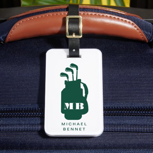 Moderne grüne Golf-Sport-Monogramm Gepäckanhänger (Vorderseite Insitu 2)