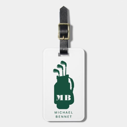 Moderne grüne Golf-Sport-Monogramm Gepäckanhänger (Vorderseite vertikal)