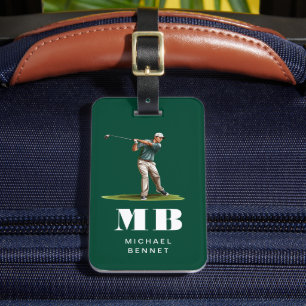Moderne grüne Golfer-Sport-Monogramm Gepäckanhänger