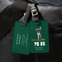 Moderne grüne Golfer-Sport-Monogramm Gepäckanhänger