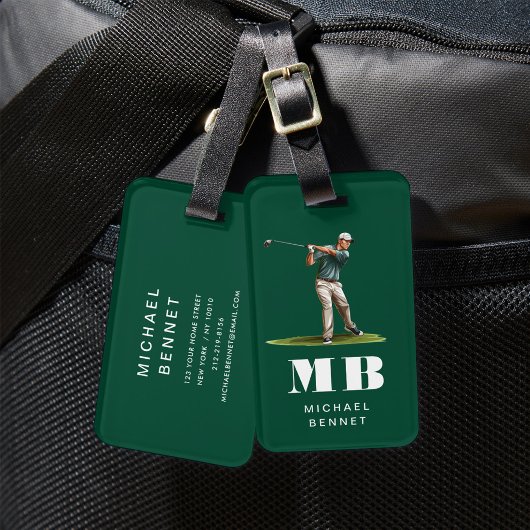 Moderne grüne Golfer-Sport-Monogramm Gepäckanhänger