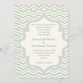 Moderne, grüne, graue Zickzack Zick-Zack-Hochzeit Einladung (Vorne/Hinten)