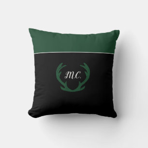Moderne grüne Hirschgeweih-Monogramm Kissen
