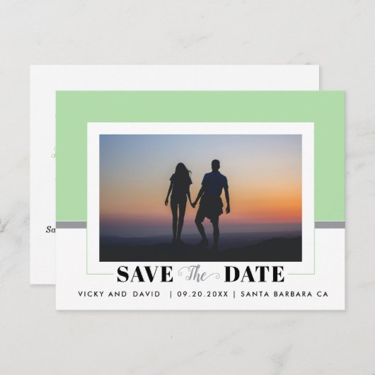 Moderne, grüne Hochzeit mit Minze Save the Date Fo Postkarte (Vorne/Hinten)