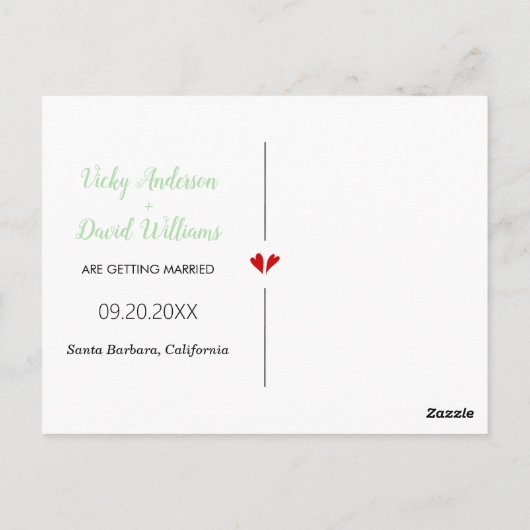 Moderne, grüne Hochzeit mit Minze Save the Date Fo Postkarte (Rückseite)