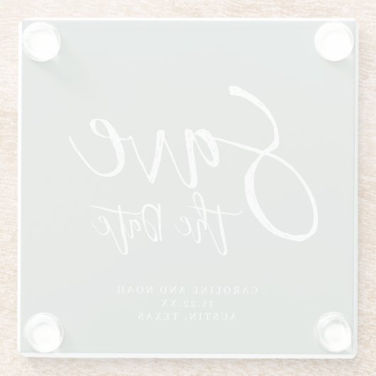 Moderne grüne Hochzeit retten das Datum Glasuntersetzer (Rückseite)