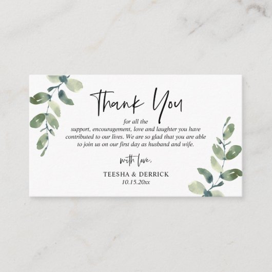 Moderne Grüne Hochzeit Vielen Dank, dass Sie eine Begleitkarte (Vorderseite)