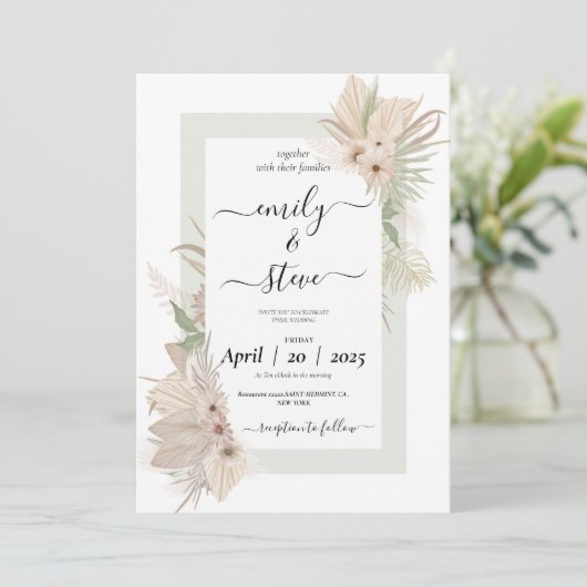 Moderne grüne Hochzeitseinladung Einladung (Stehend Vorderseite)