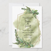 Moderne grüne Hochzeitseinladung mit Blattmotiv