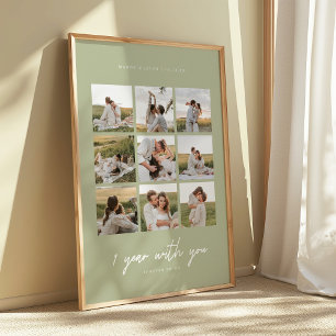 Moderne grüne Hochzeitsfotos zum 1. Hochzeitstag i Poster