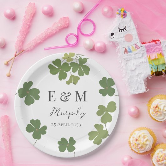 Moderne grüne Irische Leaf Clover Wedding Pappteller (Party)