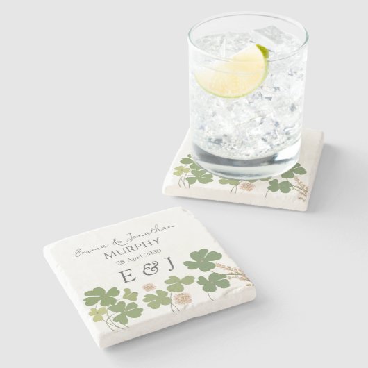 Moderne grüne Irische Leaf Clover Wedding Steinuntersetzer (Seitenansicht)