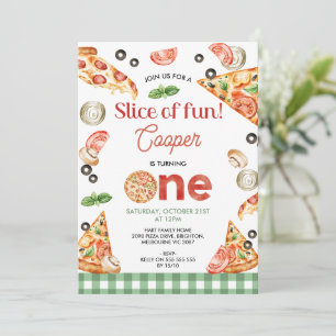 Moderne grüne Karierte Pizzaausschnitte am 1. Gebu Einladung