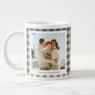 Moderne grüne Karo-rustikale Foto-Weihnachtsfeier Jumbo-Tasse