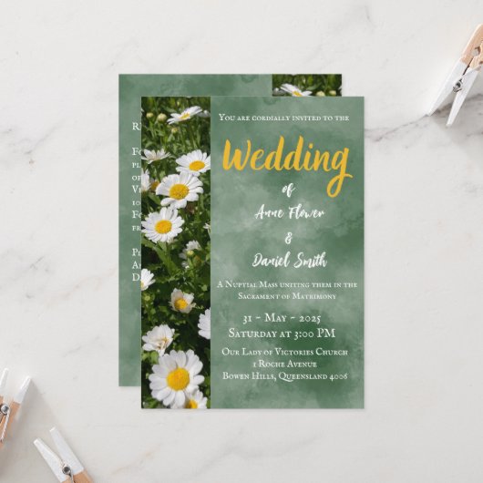 Moderne grüne katholische Hochzeitseinladung Einladung (Vorderseite/Rückseite Beispiel)