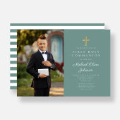 Moderne Grüne Kreuz Foto Junge Erste Kommune Einladung