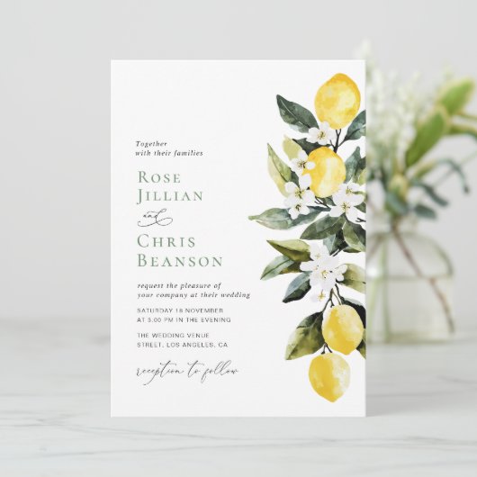 Moderne Grüne Lemon Blumenzwiebelblume Einladung (Stehend Vorderseite)