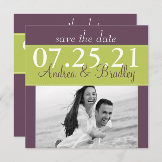 Moderne grüne Lila Hochzeit retten das Datum Save The Date (Vorne/Hinten)