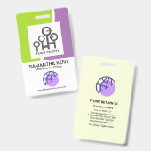 Moderne grüne Lila Waves Mitarbeiterfoto-Vorlage Ausweis (Vorder- & Rückseite)