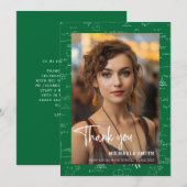 Moderne grüne Mathe-Schrift Foto-Abschluss Dankeskarte (Vorne/Hinten)