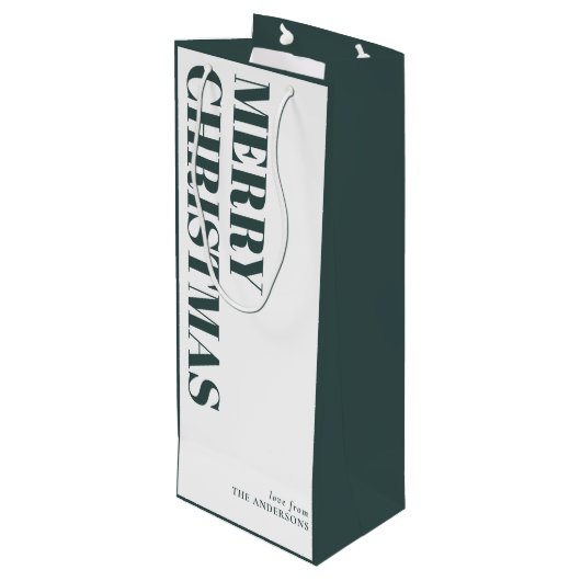 Moderne grüne Minimal zeitgenössische frohe Weihna Geschenktüte Für Weinflaschen (Rückseite Schrägansicht)