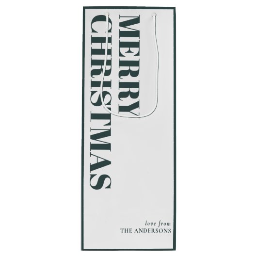 Moderne grüne Minimal zeitgenössische frohe Weihna Geschenktüte Für Weinflaschen (Vorderseite)