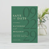 Moderne grüne minimalistische Hochzeit Save The Date (Stehend Vorderseite)