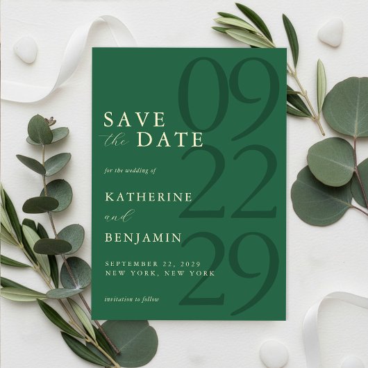Moderne grüne minimalistische Hochzeit Save The Date