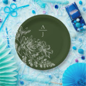 Moderne grüne Monogram-Florpapier-Platte Pappteller (Party)