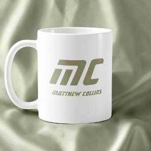 Moderne grüne Monogramm-Name Minimal Text Herren- Kaffeetasse