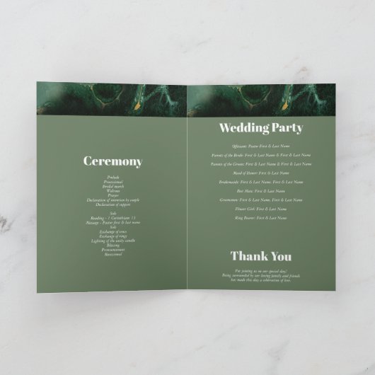 Moderne grüne Monogrammfolge Programm (Innenseite)