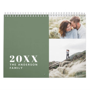 Moderne, grüne Multi-Foto-Familie Kalender